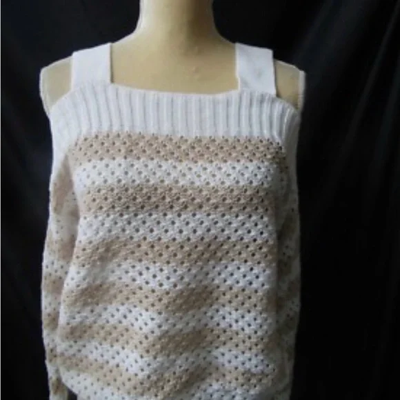 Autumn Cashmere Cotton Striped Knit Cold Shoulder Sweater Large Minimal Chic - Picture 9 of 9